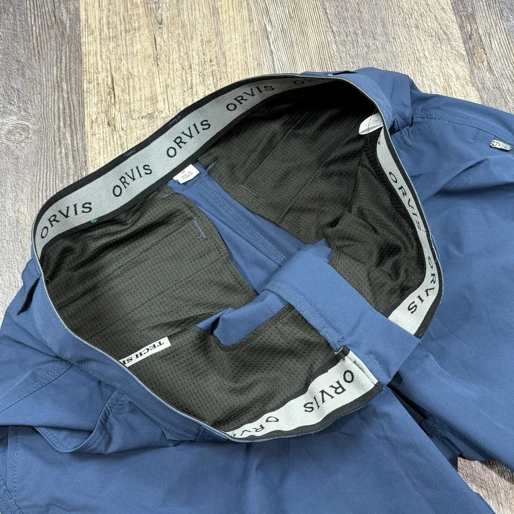Orvis Tech Shorts Mens Size 38 Blue Stretch Performance Golf Hiking Zip Pockets
